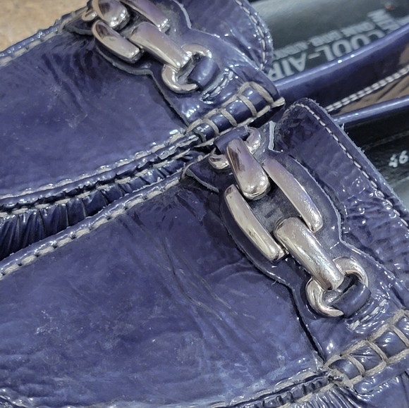 MEPHISTO NAVY BLUE PATENT LEATHER SLIP ON LOAFERS SZ 6.5 NICE - Picture 2 of 8